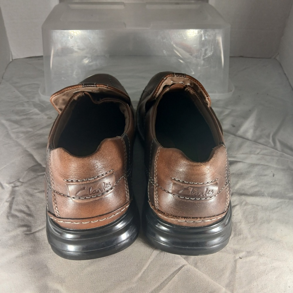 Clarks Loafers 10M Brown Leather Slip On Square Toe Contrast Stitch 70846 Mens‎ - Picture 6 of 10